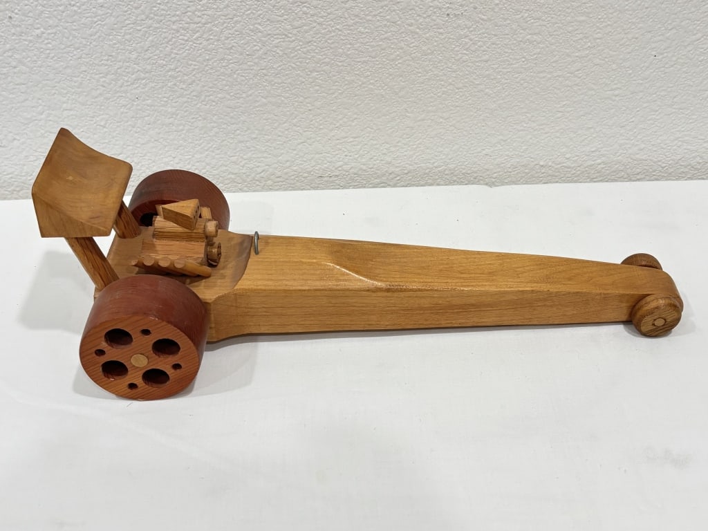 Vintage Artisan Hand-Carved Wooden Dragster Model: Vintage Artisan Hand-Carved Wooden Dragster Model, 16in by 6.5in by 5in