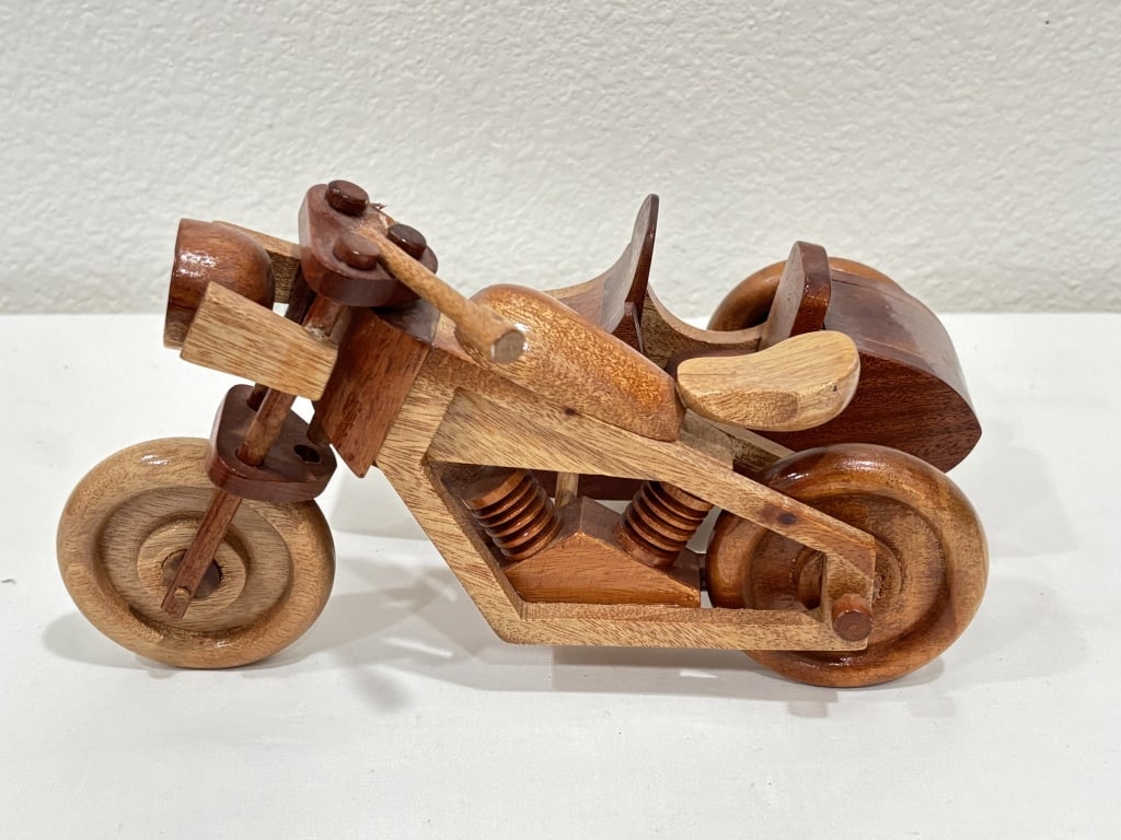 Custom Mixed-Wood Toy Motorcycle Model (1 of 4)