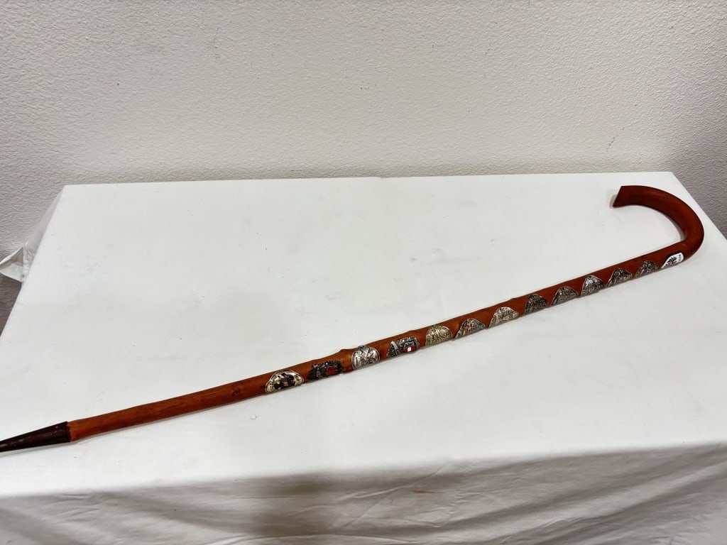 Vintage Austrian Alpine Souvenir Stocknagel Hiking: Vintage Austrian Alpine Souvenir Stocknagel Hiking Cane, 35.5in
