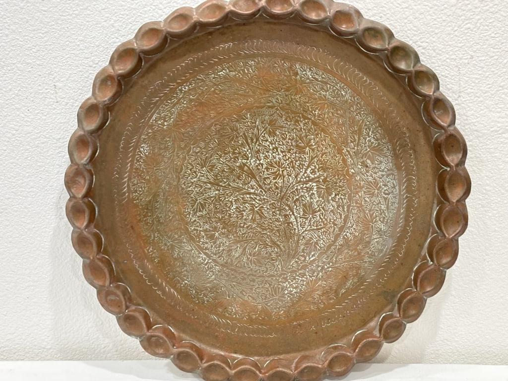 Vintage Persian Hammered Copper Tree-of-Life Tray (1 of 6)