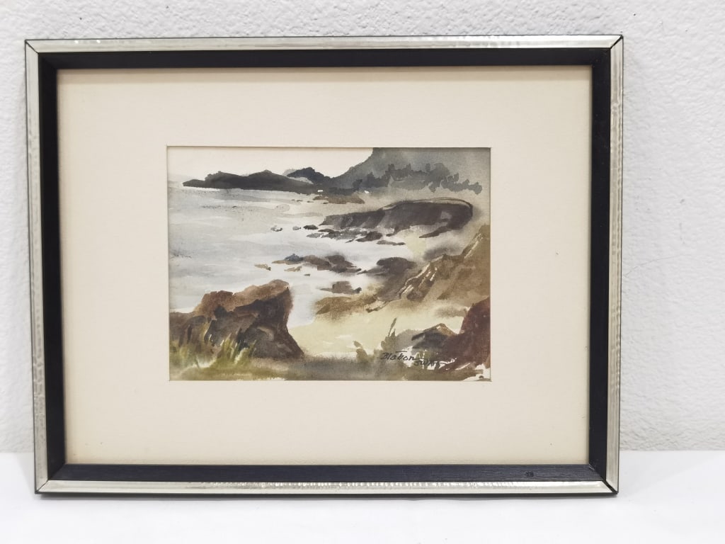 Signed Blabon Seascape Watercolor Painting: Signed Blabon Seascape Watercolor Painting, 13in by 10in