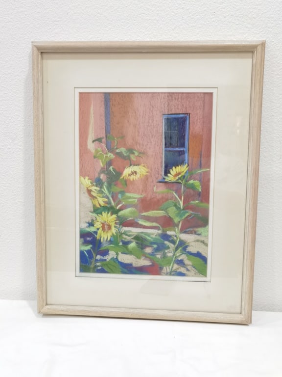 1990 Signed Auclair Floral Oil-Pastel Painting: 1990 Signed Auclair Floral Oil-Pastel Painting, 21in by 17in