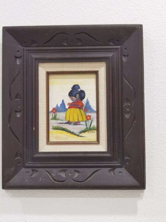 Signed I. Leo Mexican Girl Oil Painting on Board: Signed I. Leo Mexican Girl Oil Painting on Board, 15.5in by 13.5in