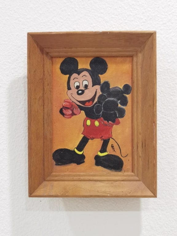 Signed Cack Mickey Mouse Oil Painting on Canvas: Signed Cack Mickey Mouse Oil Painting on Canvas, 9in by 7in