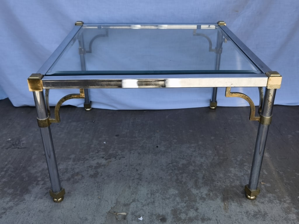 Mid-Century Modern Chrome and Brass Coffee Table: Mid-Century Modern Chrome and Brass Coffee Table, 29in by 29in by 18in