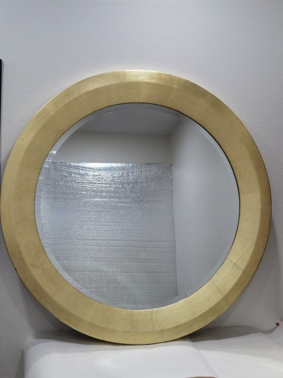 Large Gold Tone Frame Round Mirror (1 of 4)