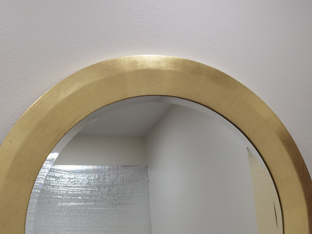 Large Gold Tone Frame Round Mirror - 3