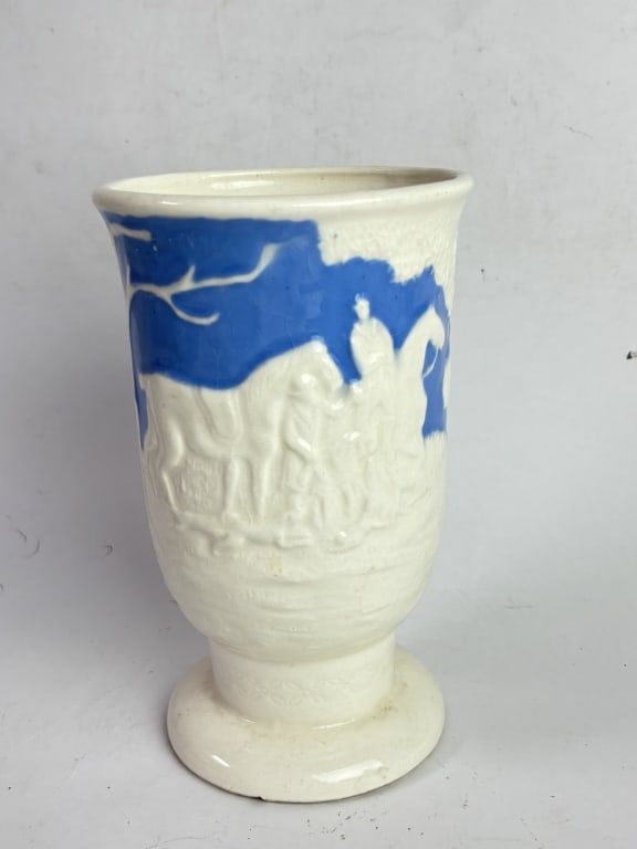 Vintage Blue and White Relief-Molded Footed Vase (1 of 5)