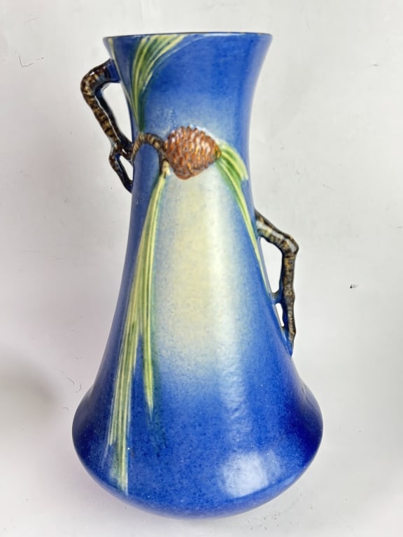 Mid-Century Roseville Art Pottery Pinecone Vase: Mid-Century Roseville Art Pottery Pinecone Vase, 12.25in by 7.5in