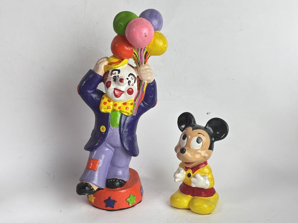 Vintage Clown and Mickey Mouse Figurines (1 of 2)