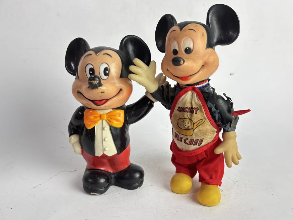 (2) Vintage Mickey Mouse Plastic Figures: (2) Vintage Mickey Mouse Plastic Figures, 8.25in