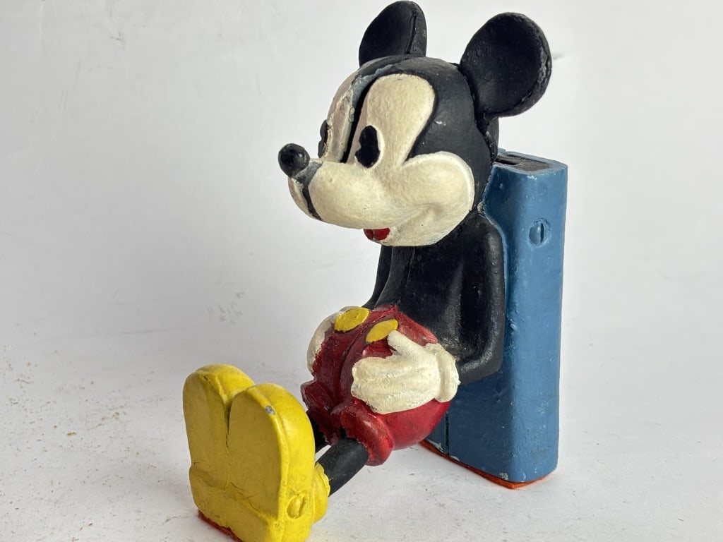 Antique-Style Cast Iron Mickey Mouse Coin Bank Boo: Antique-Style Cast Iron Mickey Mouse Coin Bank Bookend, 5.25in by 3.75in