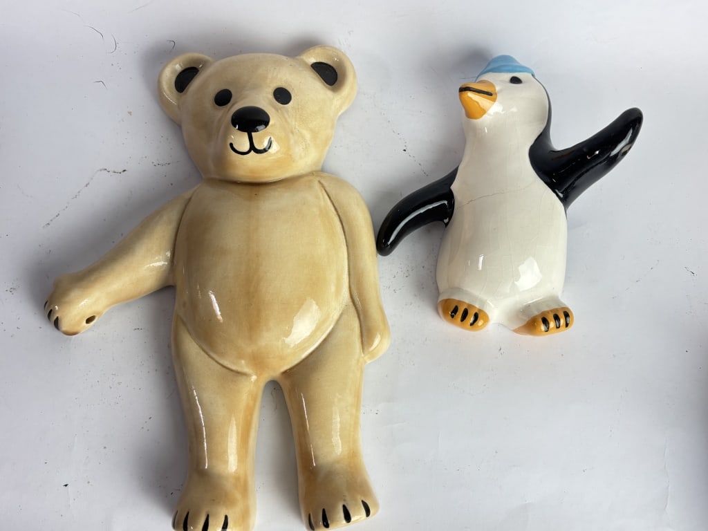 (2) Vintage Glazed Ceramic Bear and Penguin (1 of 5)