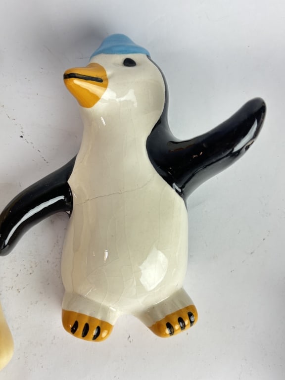 (2) Vintage Glazed Ceramic Bear and Penguin - 3