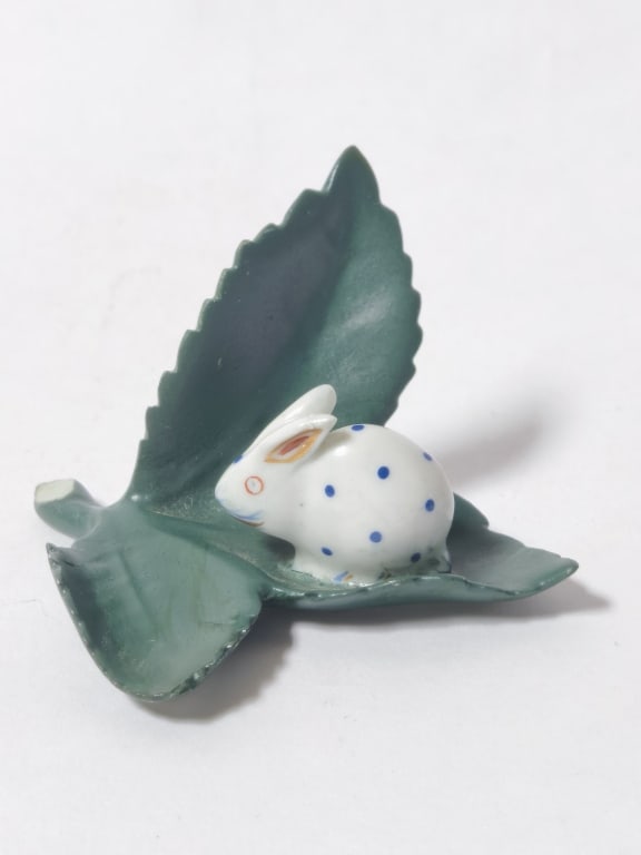 Herend Hungary Miniature Porcelain Rabbit on Leaf (1 of 4)