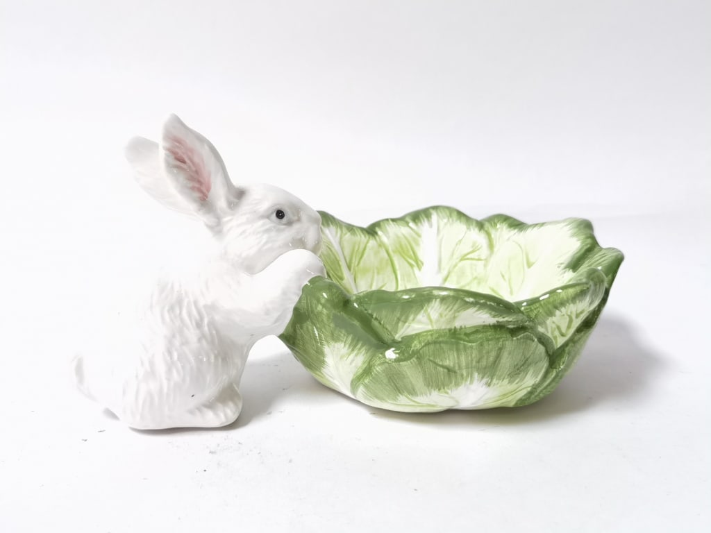 Dept56 Porcelain Bunny and Cabbage Serving Dish (1 of 3)