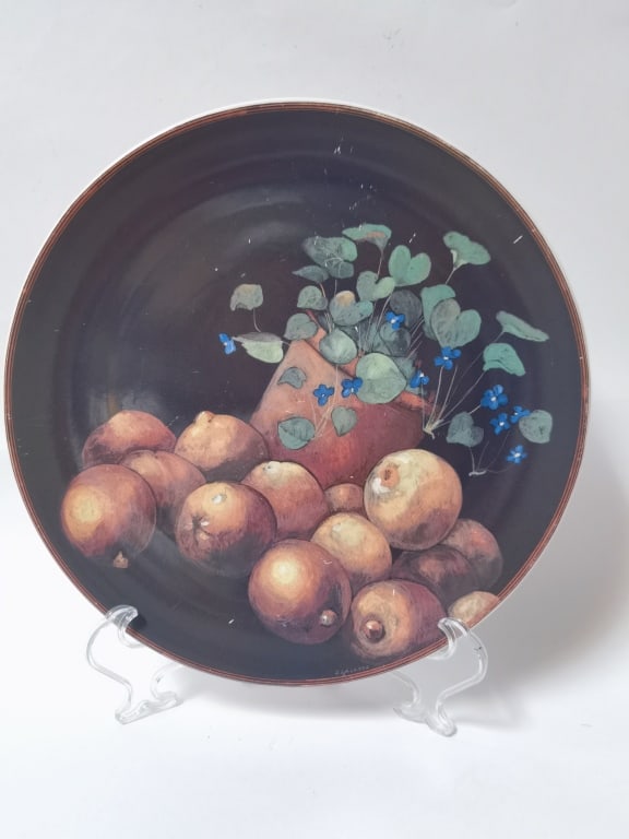 Vintage Glen France Mid-Century Still Life Ceramic: Vintage Glen France Mid-Century Still Life Ceramic Plate, 12in