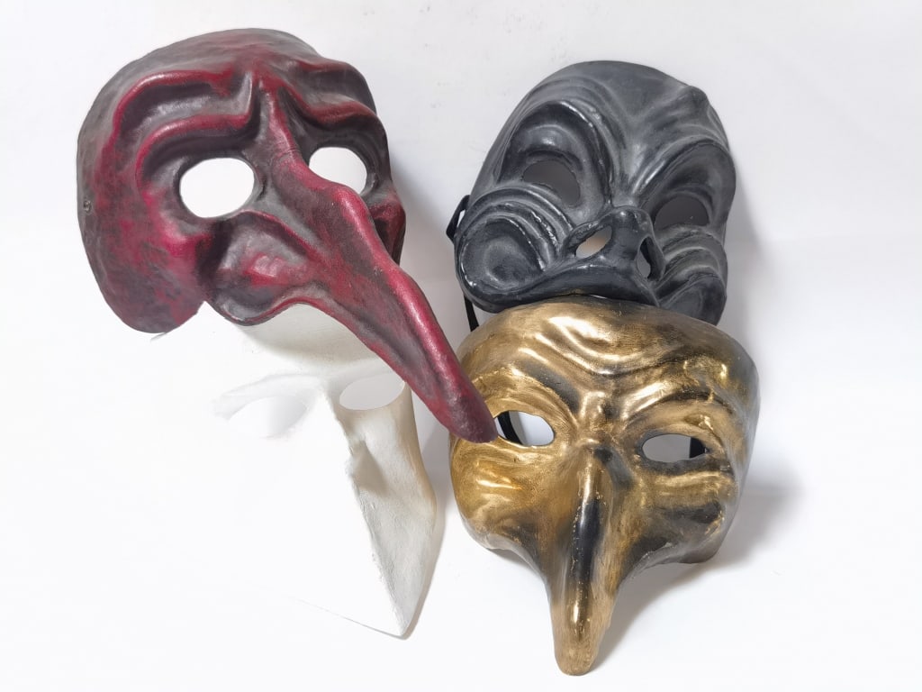 (4) Venetian Commedia dell'Arte Masks: (4) Venetian Commedia dell'Arte Masks, 11in