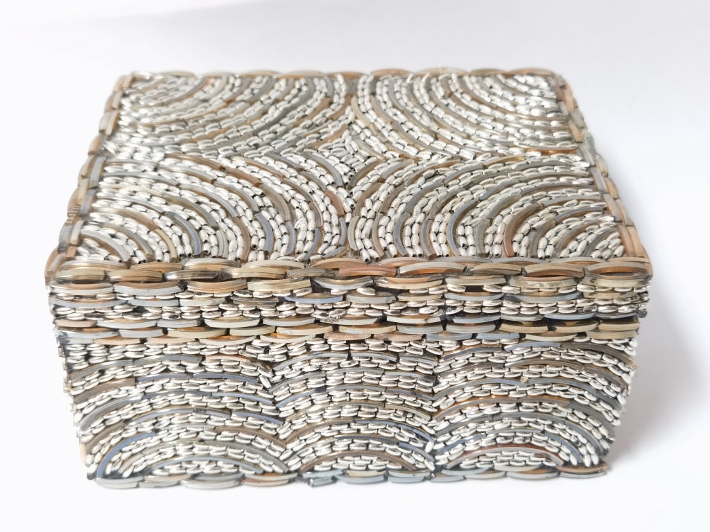 Vintage Art Deco Beaded Evening Trinket Box: Vintage Art Deco Beaded Evening Trinket Box, 8in by 6in by 4in