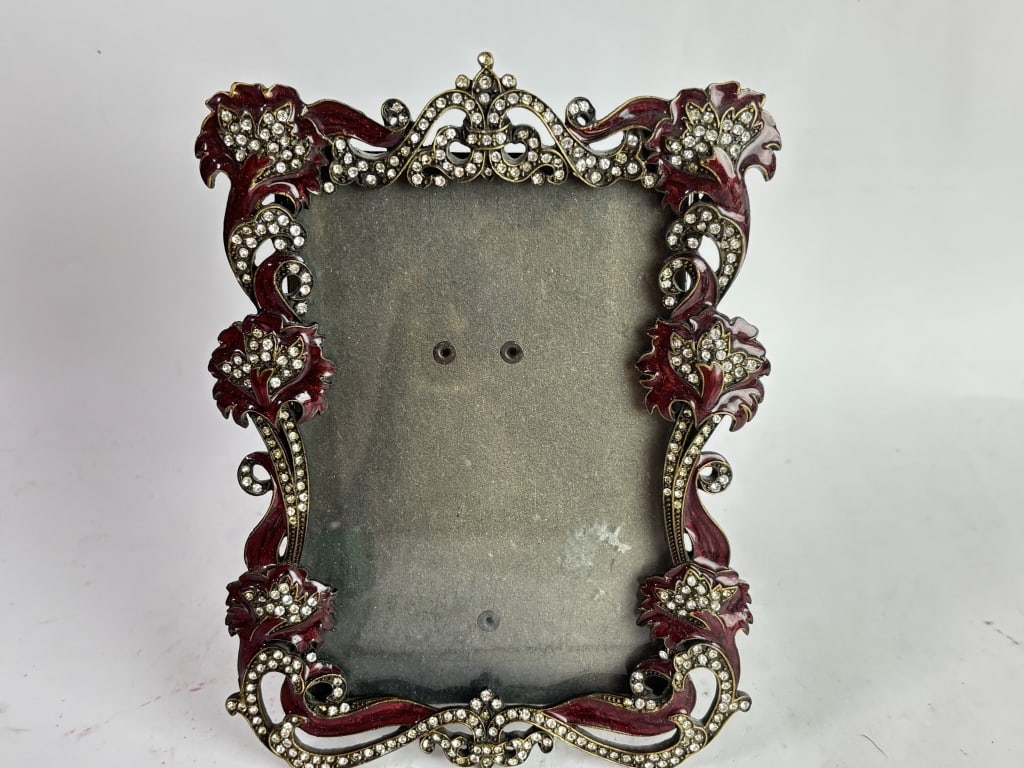 Ornate Enameled and Rhinestone Picture Frame: Ornate Enameled and Rhinestone Picture Frame, 7.5in by 5.5in