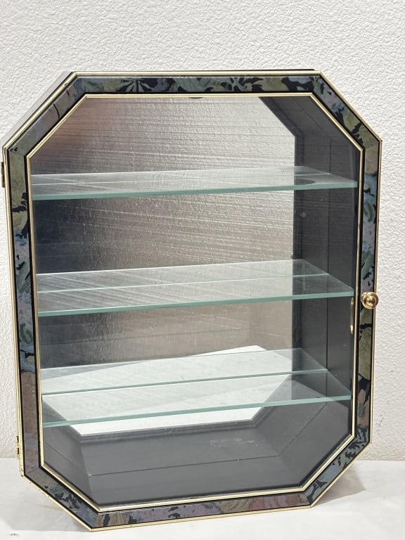 Vintage Octagonal Wall-Mounted Display Case: Vintage Octagonal Wall-Mounted Display Case, 18in by 14.75in by 4.25in