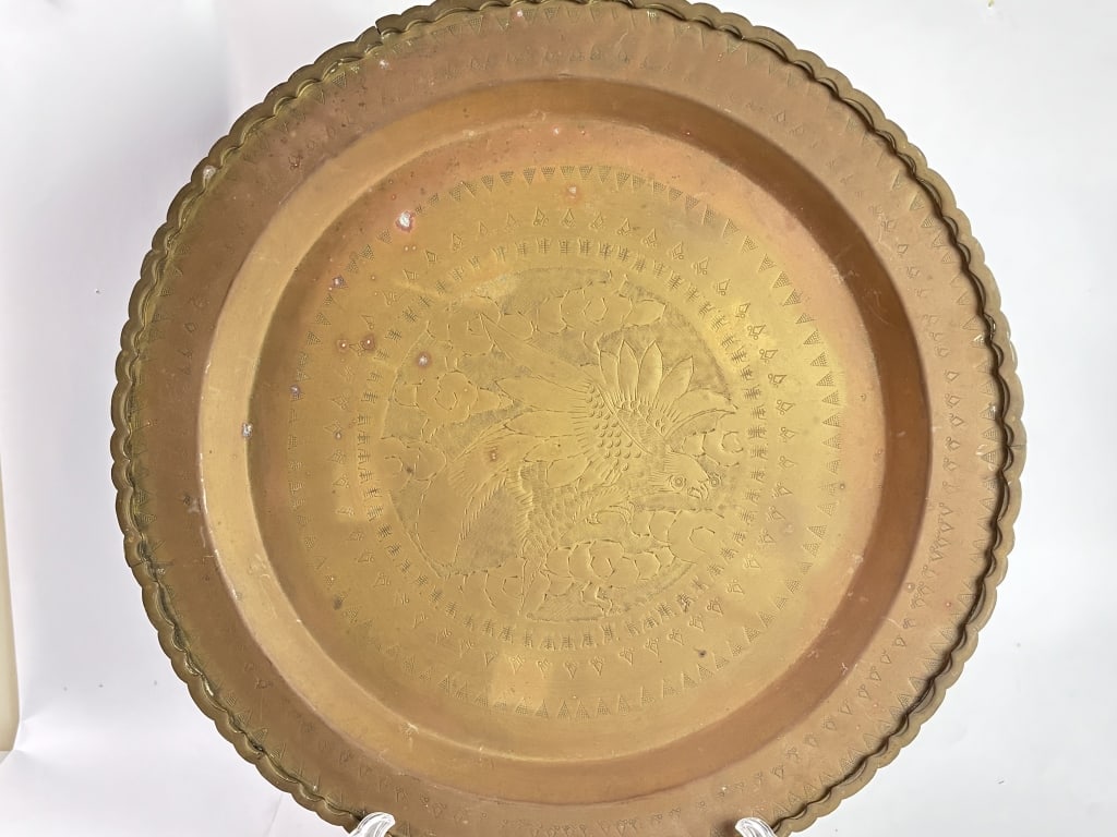 Large Etched Brass Phoenix Platter (1 of 5)