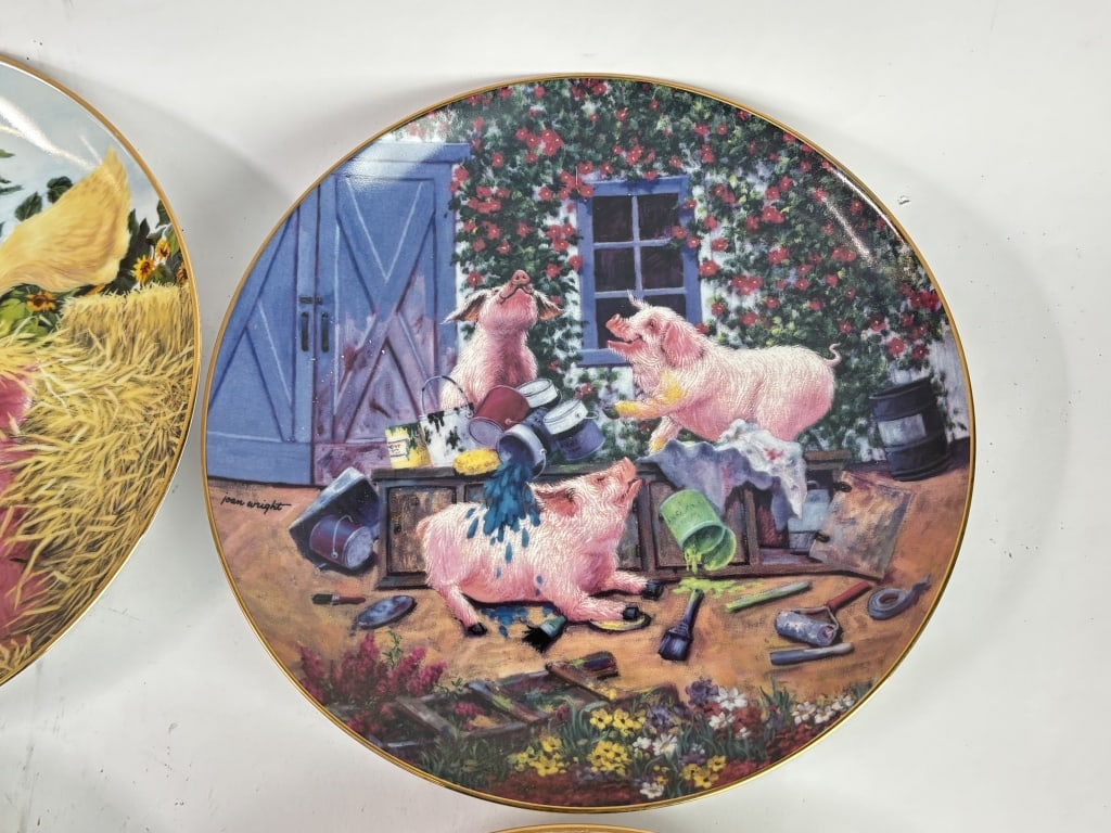 (4) Limited Ed. Joan Wright Hog Harvest Plates - 3