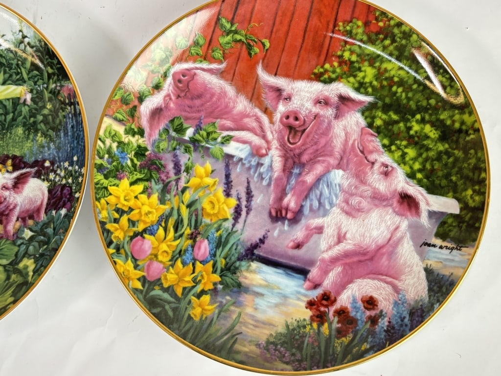 (4) Limited Ed. Joan Wright Hog Harvest Plates - 5