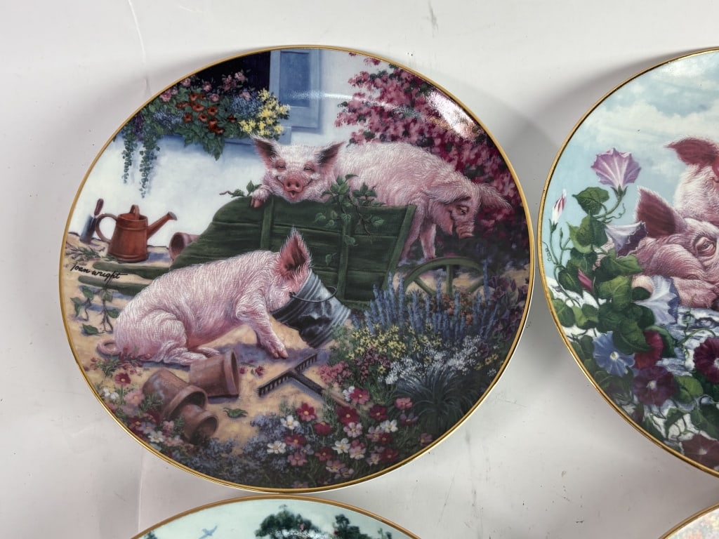 (4) Limited Ed. Joan Wright Hog Harvest Plates - 2