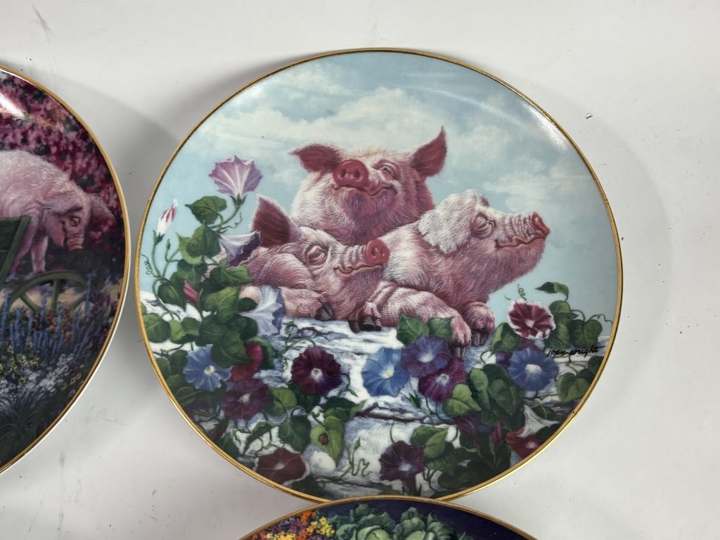 (4) Limited Ed. Joan Wright Hog Harvest Plates - 3