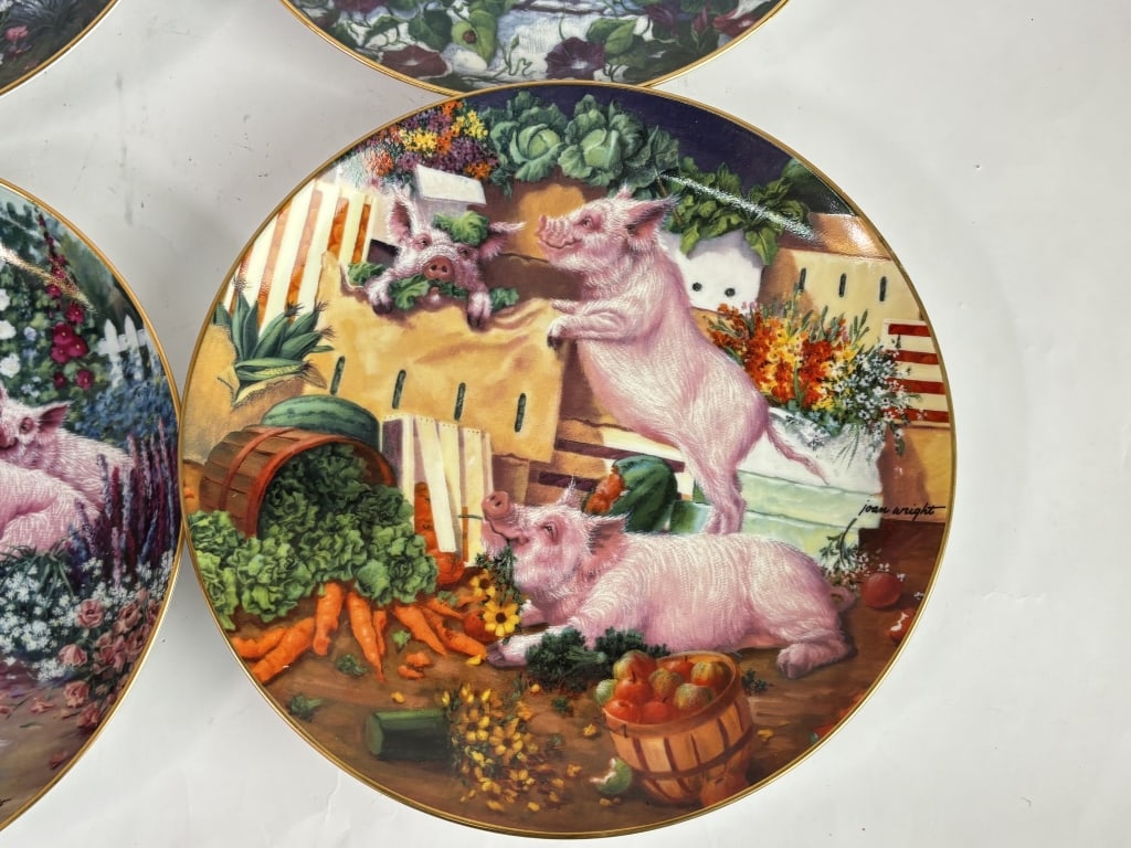 (4) Limited Ed. Joan Wright Hog Harvest Plates - 4