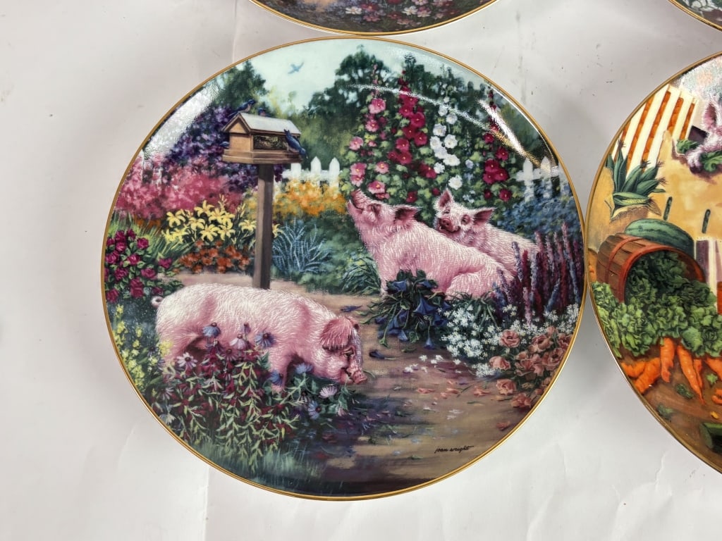 (4) Limited Ed. Joan Wright Hog Harvest Plates - 5