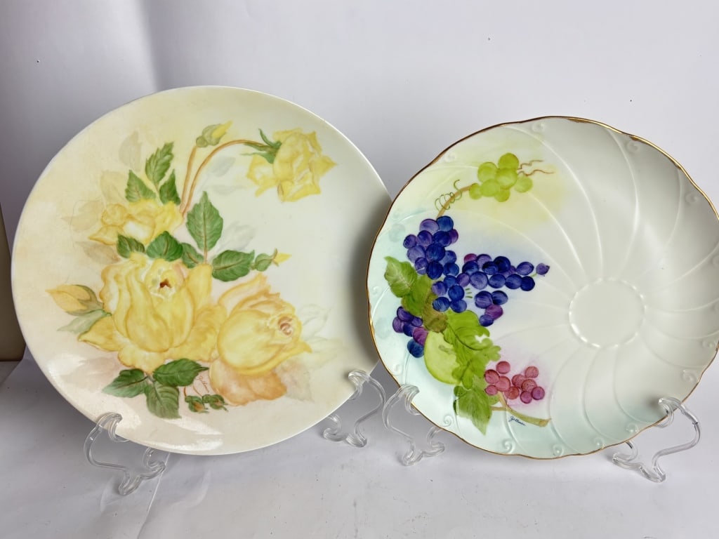 (2) Vintage Porcelain Hand Painted Floral Plates (1 of 4)