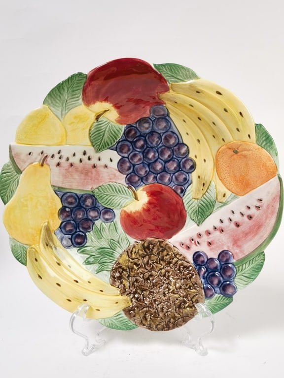 1988 Fitz & Floyd Porcelain Fruits Plate: 1988 Fitz & Floyd Porcelain Fruits Plate, 2in by 12.5in