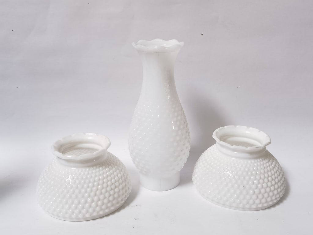 (3) Vintage Milk Glass Hobnail Lamp Shades (1 of 3)