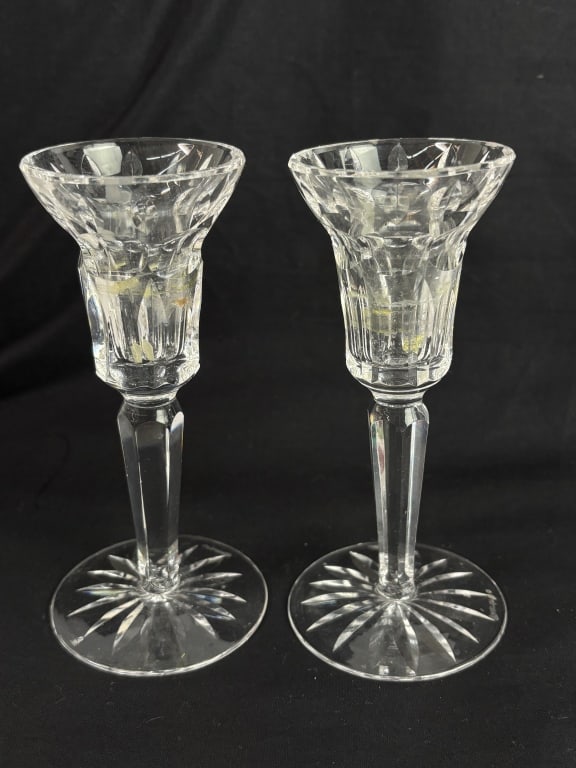 Pr. of Waterford Crystal Candle Holders: Pr. of Waterford Crystal Candle Holders, 6in by 2.75in