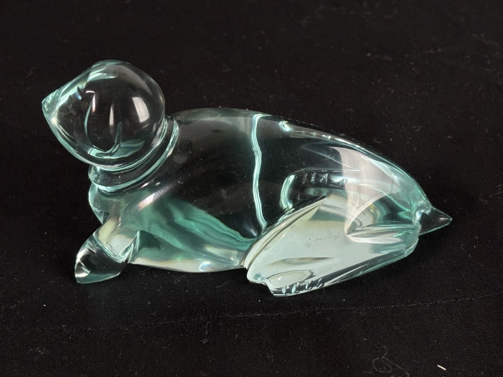 Vintage Aqua Glass Animal: Vintage Aqua Glass Animal, 4 1/8in by 2in