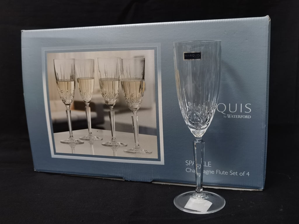 Set of Marquis by Waterford Crystal Champagne Glas: Set of Marquis by Waterford Crystal Champagne Glasses, 9.5in