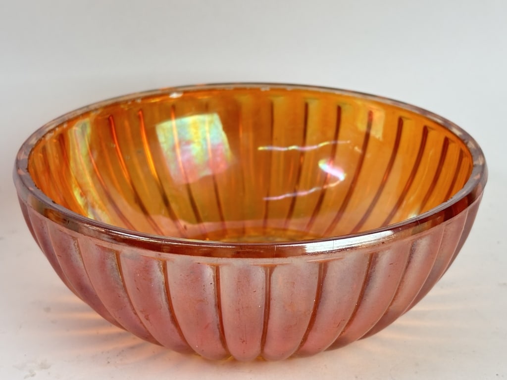 Vintage Marigold Carnival Glass Bowl: Vintage Marigold Carnival Glass Bowl, 7.5in by 2.75in