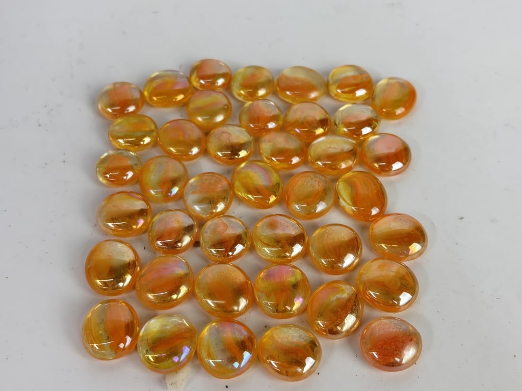 Group of Citron Colored Glass Beads: Group of Citron Colored Glass Beads, 0.75in
