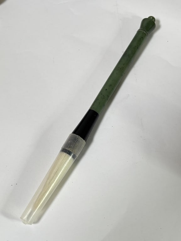 Chinese Spinach Jade Carved Calligraphy Brush (1 of 3)