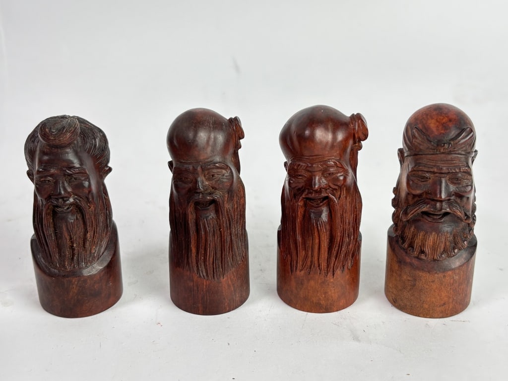 (4) Vintage Chinese Wood Carved Shoulao Card Holde (1 of 3)