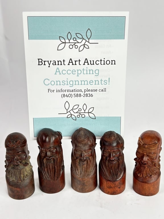(5) Vintage Chinese Wood Carved Shoulao Card Holde (1 of 3)