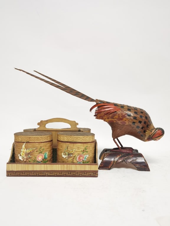Group of 1950-70s Chinese Bamboo/Wood Wares: Group of 1950-70s Chinese Bamboo/Wood Wares, 16in & 8 1/8in