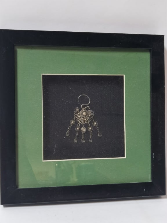 Vintage Silver Lock Jewelry Pendant in Frame: Vintage Silver Lock Jewelry Pendant in Frame, 11in