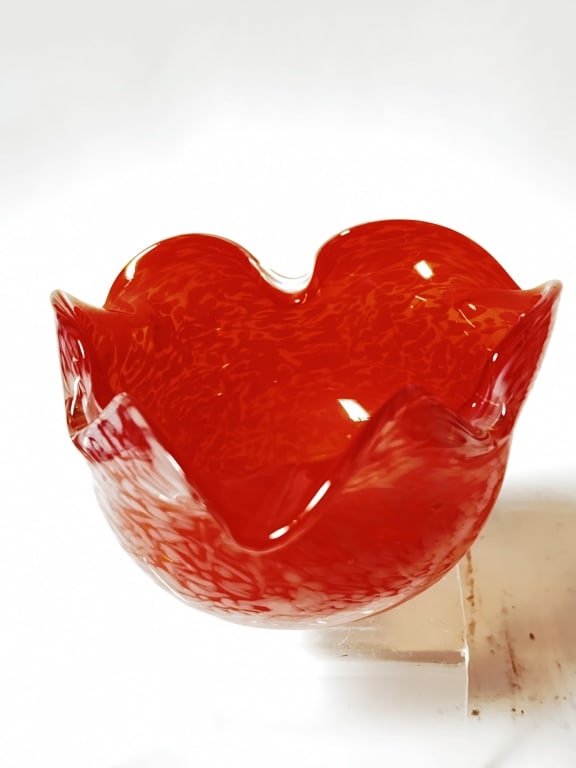 Vintage Murano Italy Red/White Splatter Glass Bowl (1 of 3)