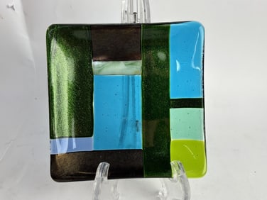 Vintage Fused Art Glass Square Dish