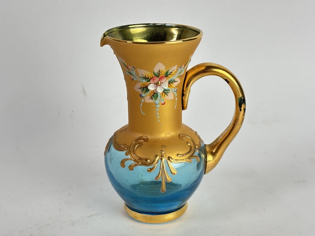 Vintage Murano Italy Gilt Hand Painted Glass Cream (1 of 5)