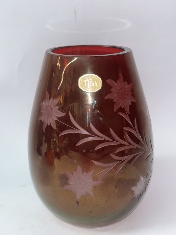Vintage Cranberry Cut-to-Clear Vase (1 of 4)