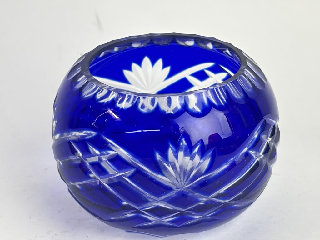 Vintage Bohemian Cobalt Blue Cut-to-Clear Glass Bo (1 of 3)